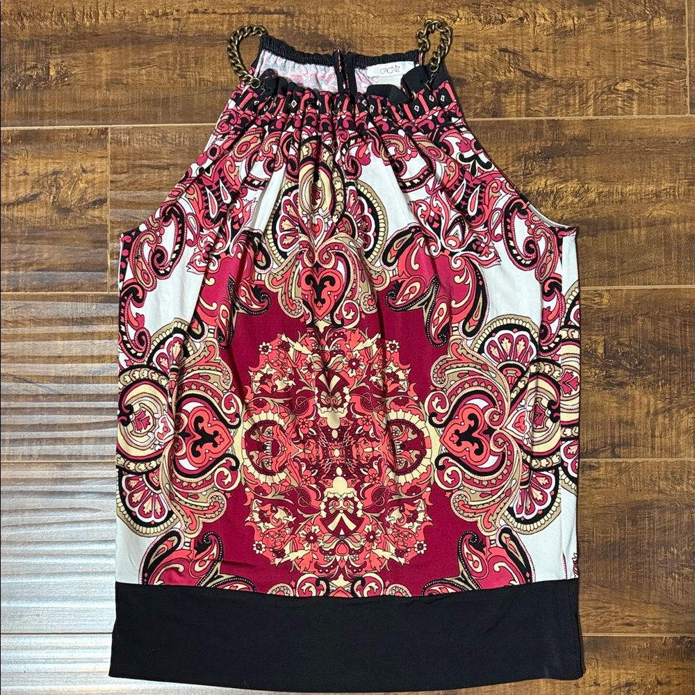 Caché  Paisley Halter Top with Red and Black Accents